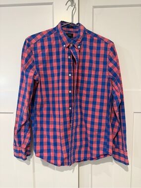 J. Crew Pink and Blue Gingham Button-Down Shirt